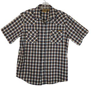 Skechers Plaid Pearl Snap Western Shirt Sz M Work Flap Pockets Short Sleeve Norm